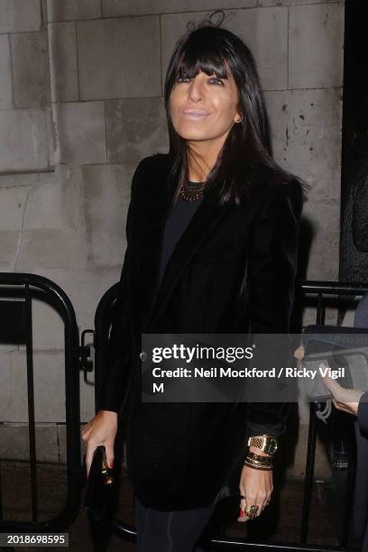 Claudia Winkleman arrives at the Charles Finch & Chanel 2024 Pre-BAFTA Party at 5 Hertford Street on February 17, 2024 in London, England.