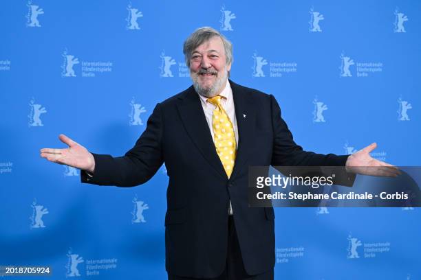 Stephen Fry poses at the "Treasure" photocall during the 74th Berlinale International Film Festival Berlin at Grand Hyatt Hotel on February 17, 2024...