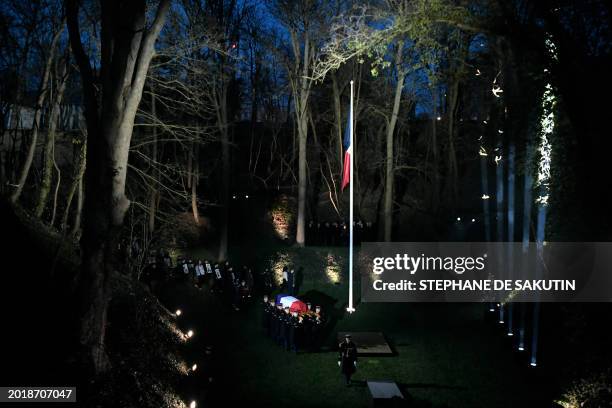 French army soldiers carry the coffin of Missak Manouchian, a hero of the French Resistance in World War II of Armenian origin who was executed by...