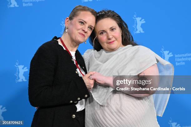 Julia von Heinz and Lena Dunham pose at the "Treasure" photocall during the 74th Berlinale International Film Festival Berlin at Grand Hyatt Hotel on...