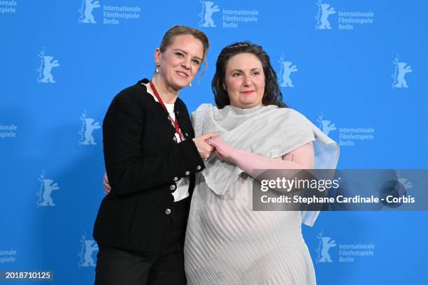 Julia von Heinz and Lena Dunham pose at the "Treasure" photocall during the 74th Berlinale International Film Festival Berlin at Grand Hyatt Hotel on...