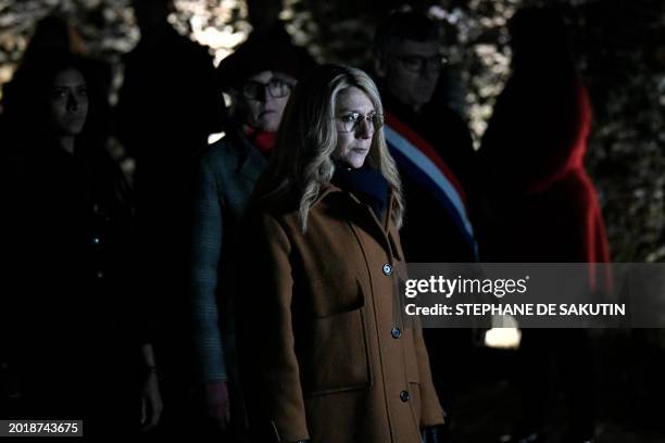 France's Secretary of State for Veterans and Memory Patricia Miralles attends a ceremony for Missak Manouchian, a hero of the French Resistance in...