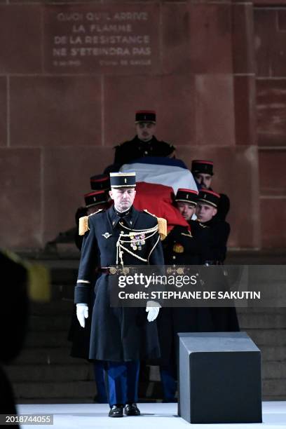 French army soldiers carry the coffin of Missak Manouchian, a hero of the French Resistance in World War II of Armenian origin who was executed by...