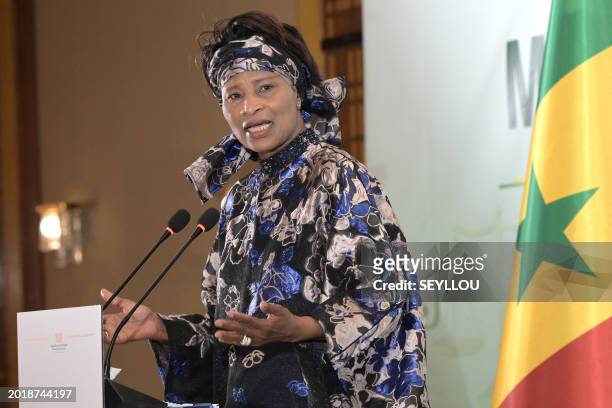 Senegalese Minister of Justice Aissata Tall Sall, speaks during a press conference in Dakar on February 20, 2024.