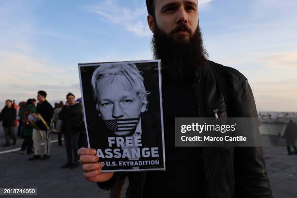 People during the demonstration in support of the activist Julian Assange, to ask that he not be extradited from England, where he is still in...