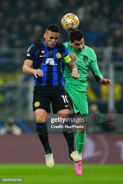 Lautaro Martinez Centre-Forward of Inter and Argentina and Jose Maria Gimenez centre-back of Atletico de Madrid and Uruguay compete for the ball...