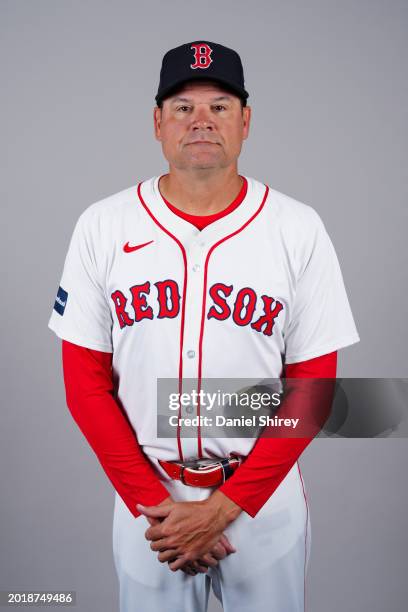 First Base Coach Andy Fox of the Boston Red Sox poses for a photo during the Boston Red Sox Photo Day at JetBlue Park at Fenway South on Tuesday,...