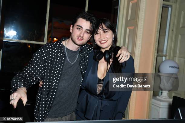 Alfie Goffey and Daisy Lowe attend the Pendulum App Closing Party during London Fashion Week at Home House on February 20, 2024 in London, England.