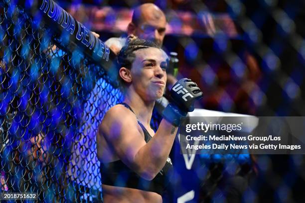 Anaheim , CA Mackenzie Dern in the cage for her bout against Amanda Lemos. Lemos defeated Dern by unanimous decision during UFC 298: Volkanovski vs....