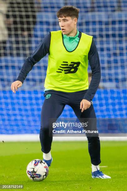 Rubin Colwill of Cardiff City warms up during the Sky Bet Championship match between Cardiff City and Blackburn Rovers at the Cardiff City Stadium on...