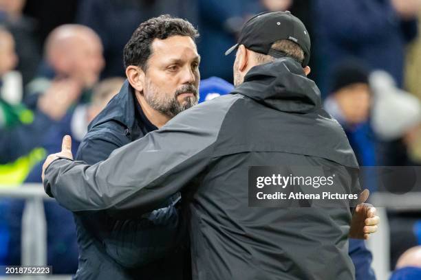 Erol Bulut Manager Cardiff City and John Eustace Manager of Blackburn Rovers shake hands during the Sky Bet Championship match between Cardiff City...