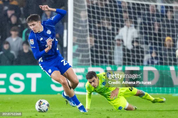 Rubin Colwill of Cardiff City attacks leaving Yasin Ayari of Blackburn Rovers behind during the Sky Bet Championship match between Cardiff City and...