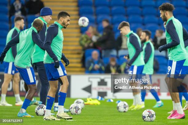 KArlan Grant and Kion Etete of Cardiff City warm up during the Sky Bet Championship match between Cardiff City and Blackburn Rovers at the Cardiff...