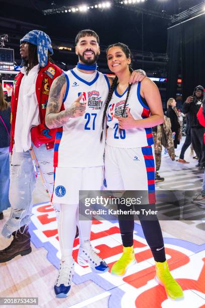 Anuel AA and Lilly Singh of Team Shannon pose for a photo after the Ruffles NBA All-Star Celebrity Game as part of NBA All-Star Weekend on Friday,...