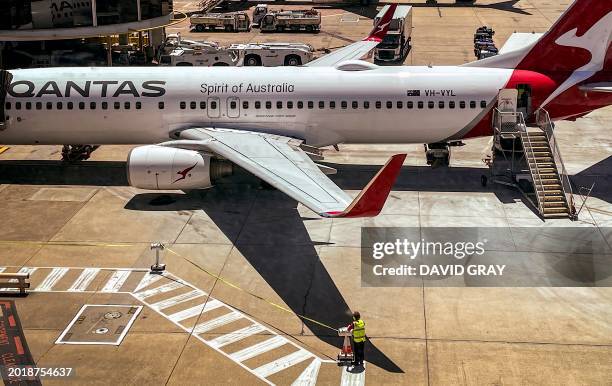 This picture taken on February 1 shows a Qantas Airways Boeing 737-800 plane at the domestic airport terminal at Melbourne's Tullamarine Airport.