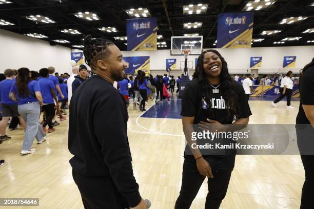 Arike Ogunbowale of the Dallas Wings smiles during the Jr. NBA Day - Session 1 as part of NBA All-Star Weekend on Friday, February 16, 2024 at...
