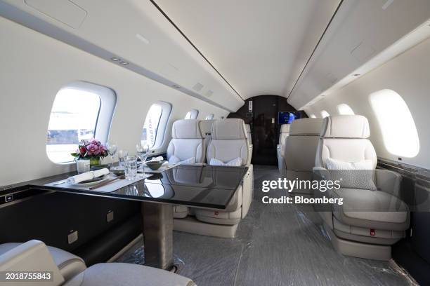 Seats onboard a Bombardier Inc. Global 6500 business jet on display during the Singapore Airshow in Singapore, on Wednesday, Feb. 21, 2024....