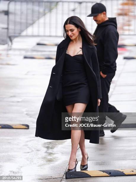 Jenny Slate is seen arriving at the 'Jimmy Kimmel Live' Show on February 20, 2024 in Los Angeles, California.