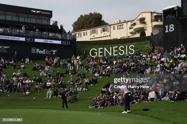 Luke List putts on the 18th green during the third round of The Genesis Invitational at Riviera Country Club on February 17, 2024 in Pacific...
