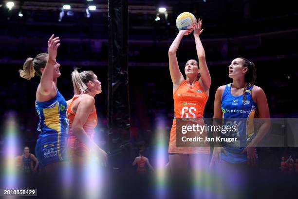 Sigi Burger of Severn Stars in action during Netball Super League 2024 Season Opener at Motorpoint Arena Nottingham on February 17, 2024 in...