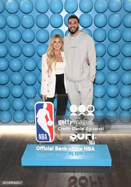 Lauren Stafford Webb, CMO, SoFi, and Jayson Tatum attend attends SoFi NBA All-Star Weekend VIP pre-party on February 17, 2024 in Indianapolis,...