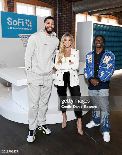 Jayson Tatum, Lauren Stafford Webb, CMO, SoFi, and Kenny Beecham attend the SoFi NBA All-Star Weekend VIP pre-party on February 17, 2024 in...