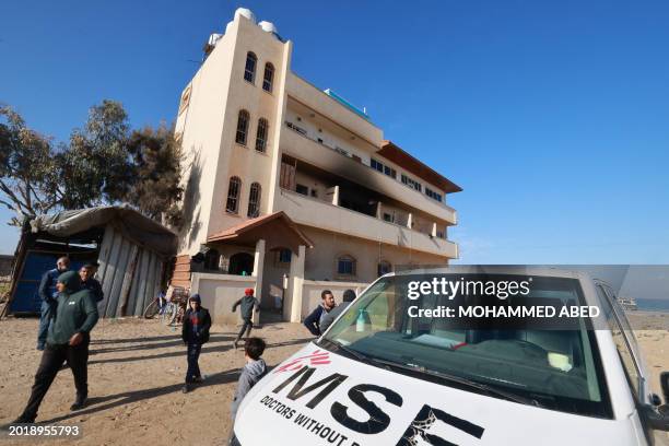 General view of the building of medical charity Doctors Without Borders , which was reportedly targeted by Israeli tank fire in al-Mawasi area, west...