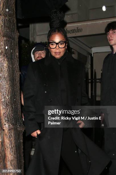 Janet Jackson seen leaving Naomi Campbell x BOSS - party at The Twenty Two on February 17, 2024 in London, England.