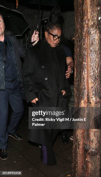 Janet Jackson seen leaving Naomi Campbell x BOSS - party at The Twenty Two on February 17, 2024 in London, England.