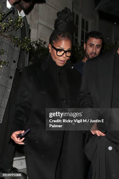 Janet Jackson seen leaving Naomi Campbell x BOSS - party at The Twenty Two on February 17, 2024 in London, England.