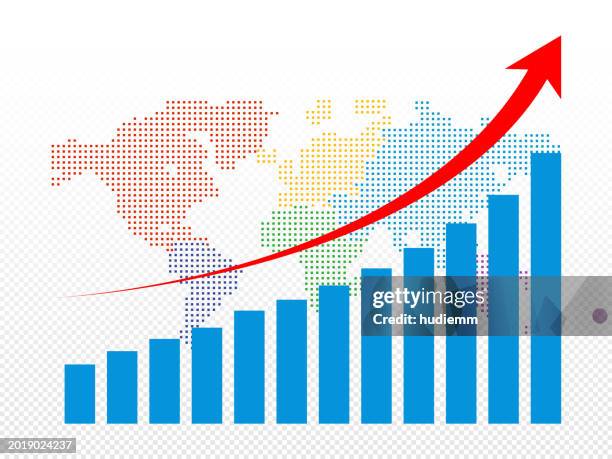 stockillustraties, clipart, cartoons en iconen met vector growth chart with world map isolated - groeimeter