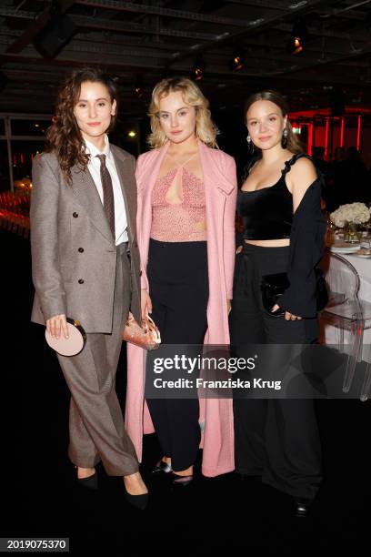 Peri Baumeister, Luise von Finckh and Sonja Gerhardt attends the ARMANI Beauty Dinner on the occasion of the 74th Berlinale International Film...