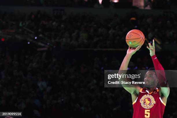 Donovan Mitchell of the Cleveland Cavaliers participates in the 2024 Starry 3-Point Contest during the State Farm All-Star Saturday Night at Lucas...