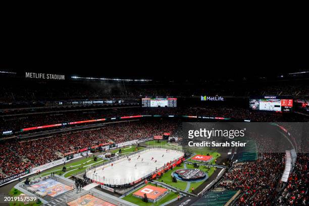View of MetLife Stadium during the to the 2024 Navy Federal Credit Union Stadium Series between the New Jersey Devils and the Philadelphia Flyers on...