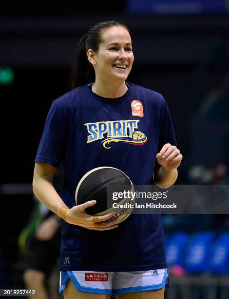 Alicia Froling of the Spirit warms up before the start of the WNBL match between Townsville Fire and Bendigo Spirit at Townsville Entertainment...
