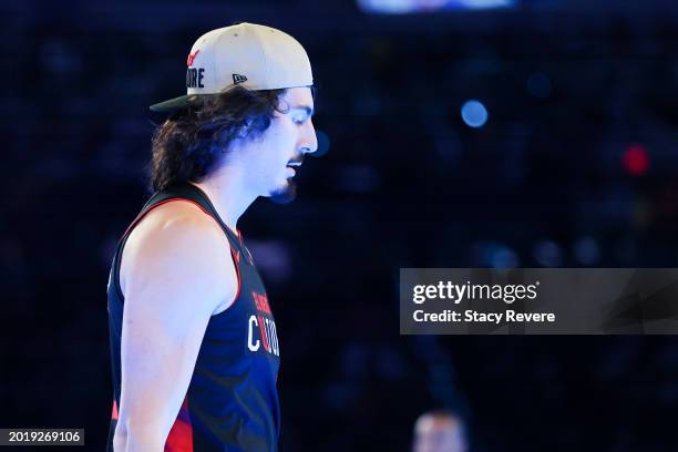 Jaime Jaquez Jr. #11 of the Miami Heat walks the court during the 2024 AT&T Slam Dunk Contest during the State Farm All-Star Saturday Night at Lucas...