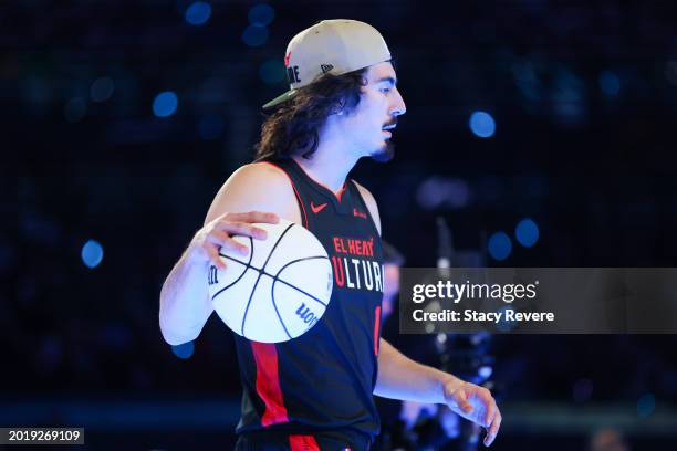 Jaime Jaquez Jr. #11 of the Miami Heat walks the court during the 2024 AT&T Slam Dunk Contest during the State Farm All-Star Saturday Night at Lucas...