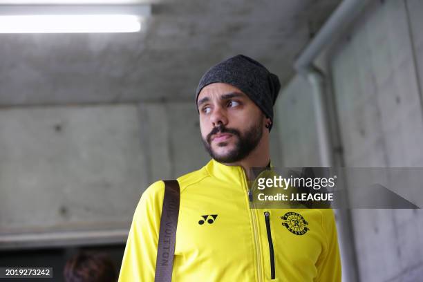 Diego Oliveira of Kashiwa Reysol is seen on arrival at the stadium prior to the J.League J1 match between Omiya Ardija and Kashiwa Reysol at NACK5...