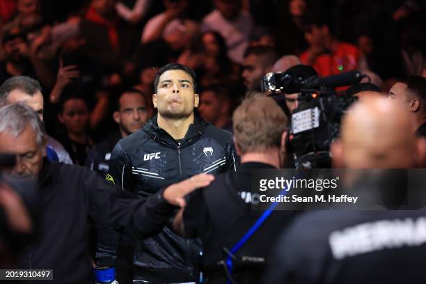 Paulo Costa prepares to face Robert Whittaker of New Zealand in their middleweight fight during UFC 298 at Honda Center on February 17, 2024 in...