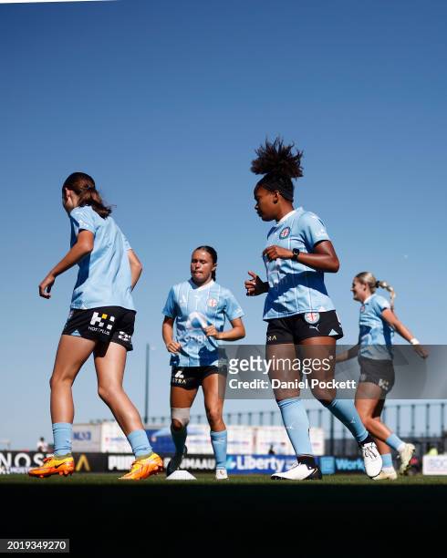 Melbourne City warm up before the A-League Women round 17 match between Melbourne City and Adelaide United at City Football Academy, on February 18...