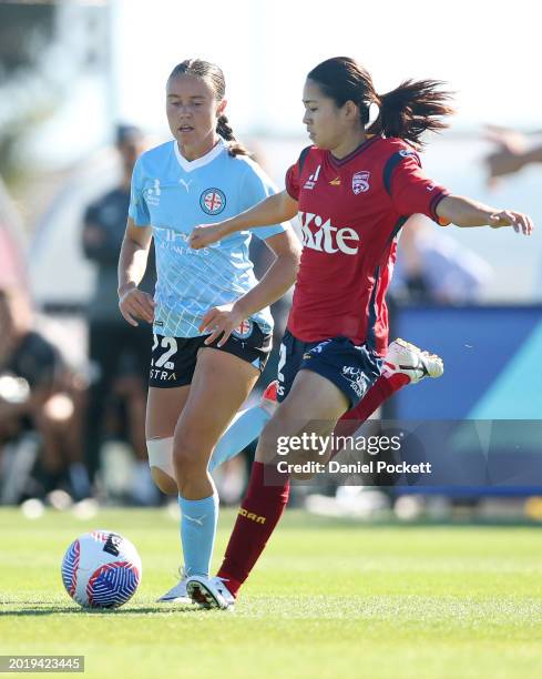 Nanako Sasaki of Adelaide United passes the ball during the A-League Women round 17 match between Melbourne City and Adelaide United at City Football...