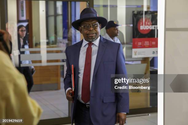 Enoch Godongwana, South Africa's finance minister, arrives for a news conference ahead of the budget presentation in Cape Town, South Africa, on...