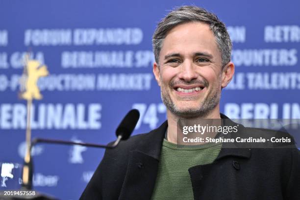 Gael García Bernal attends the "Another End" press conference during the 74th Berlinale International Film Festival Berlin at Grand Hyatt Hotel on...