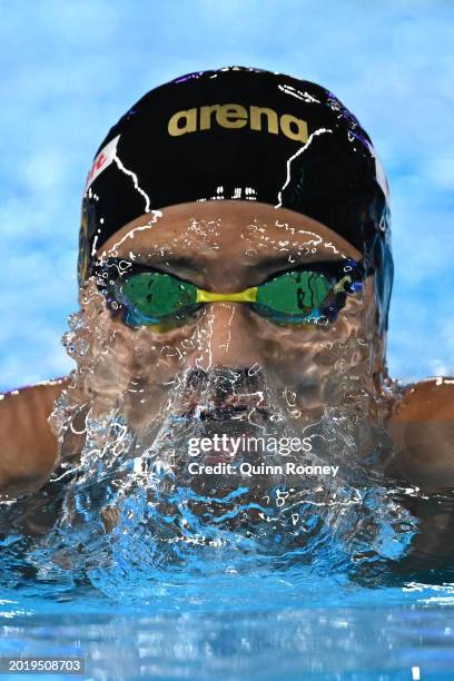 Daiya Seto of Team Japan competes in the Men's 400m Individual Medley Heat 2 on day seventeen of the Doha 2024 World Aquatics Championships at Aspire...