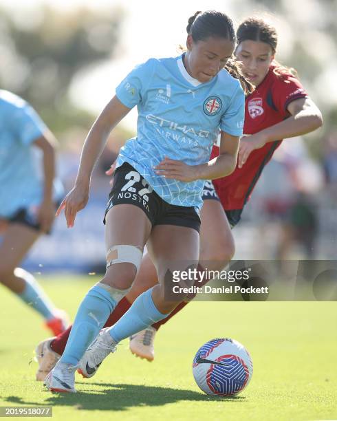 Bryleeh Henry of Melbourne City controls the ball during the A-League Women round 17 match between Melbourne City and Adelaide United at City...