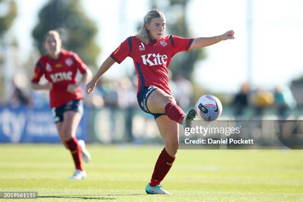 Emily Hodgson of Adelaide United in action during the A-League Women round 17 match between Melbourne City and Adelaide United at City Football...