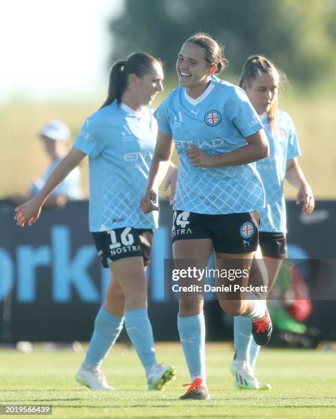 Daniela Galic of Melbourne City celebrates scoring a goal during the A-League Women round 17 match between Melbourne City and Adelaide United at City...