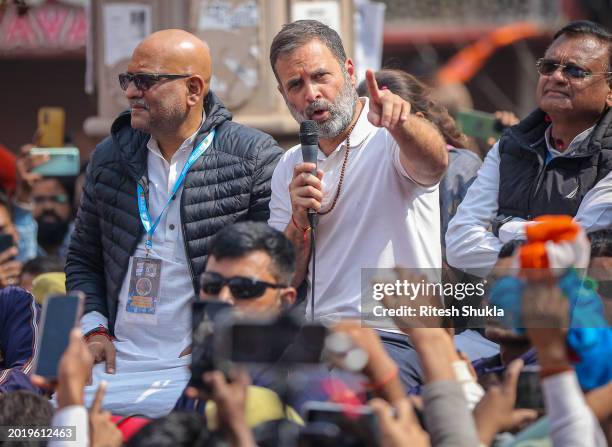 India's Congress Party leader Rahul Gandhi takes part in a roadshow as part of his 'Bharat Jodo Nyay Yatra' on February 17, 2024 in Varanasi, India....