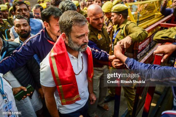 India's Congress Party leader Rahul Gandhi takes part in a roadshow as part of his 'Bharat Jodo Nyay Yatra' on February 17, 2024 in Varanasi, India....