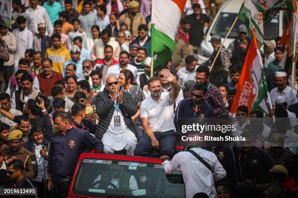 India's Congress Party leader Rahul Gandhi takes part in a roadshow as part of his 'Bharat Jodo Nyay Yatra' on February 17, 2024 in Varanasi, India....